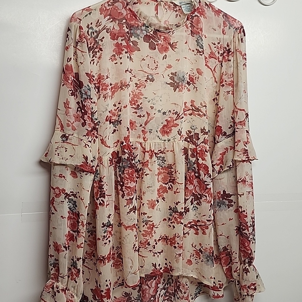 Sundance Floral Sheer Romantic Gardencore Beautiful Blouse Red & Cream Size XXL
